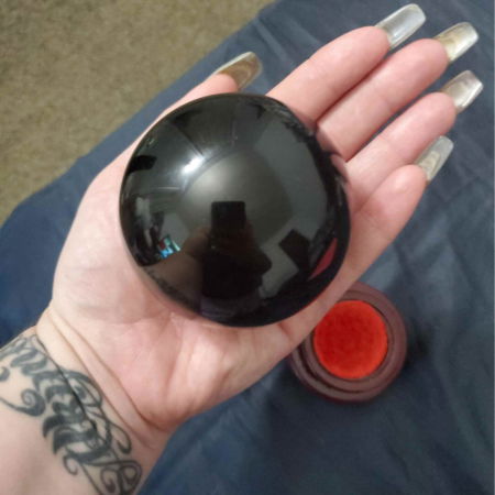 Sfera obsidian negru, minge de cristal decorativa, cu suport de lemn -  Pentru decor, meditație, vindecare [5]
