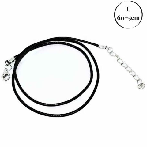 Accesorii pentru Cristale și Pietre - Snur ajustabil din imitatie piele cerata neagra 1.5mm, 60+5cm – Ideal pentru pandantive si medalioane