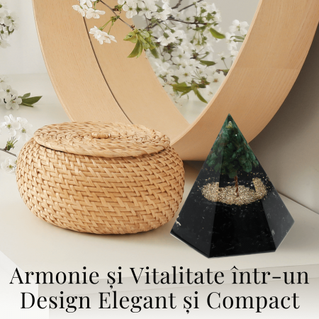 Piramida Orgonica 90 mm Nubiana din Turmalina Neagra si Arborele Vietii Jad Verde [3]