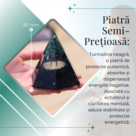 Piramida Orgonica 90 mm Nubiana din Turmalina Neagra si Arborele Vietii Jad Verde [1]