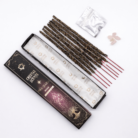 Palo Santo, Salvie și Bețișoare - Set Smudge cu Cuart Roz si Aroma de Trandafir – Ritual de Curatare Energetica si Echilibru Emotional