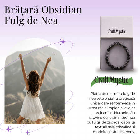 Bratara Elastica cu Margele Naturale de 8mm din Obsidian Fulg de Nea [3]