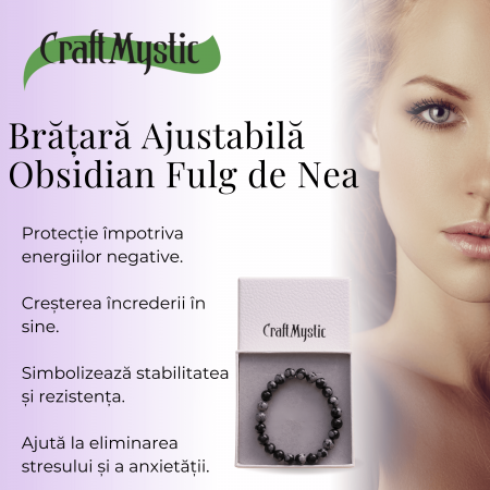 Bratara Elastica cu Margele Naturale de 8mm din Obsidian Fulg de Nea [2]