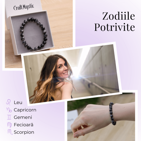 Bratara Elastica cu Margele Naturale de 8mm din Obsidian Fulg de Nea [5]