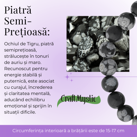Bratara Elastica cu Margele Naturale de 8mm din Obsidian Fulg de Nea [4]
