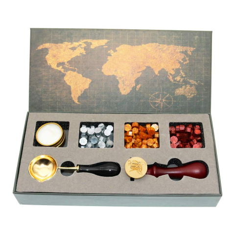 Instrumente și Accesorii Spirituale - Set Sigiliu Ceara Thank You – Stampila Vintage cu Cutie Cadou