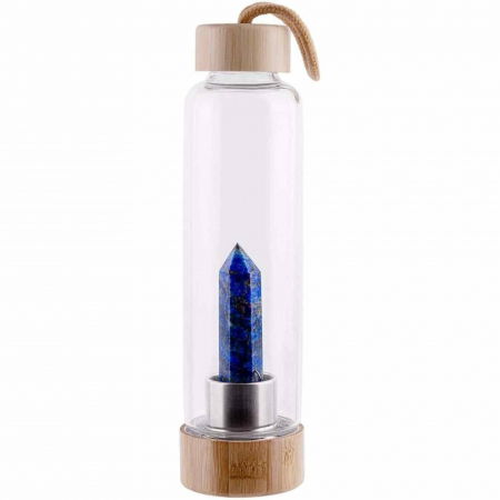Sticla pentru apa cu varf cristal Lapis Lazuli si Bambus - Capacitate 500 ml si include husa de protectie neagra - Copie - Copie - Copie [4]