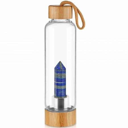 Accesorii pentru Cristale și Pietre - Sticla pentru apa cu varf cristal Lapis Lazuli si Bambus - Capacitate 500 ml si include husa de protectie neagra - Copie - Copie - Copie