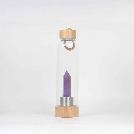 Sticla pentru apa cu varf cristal Ametist si Bambus - Capacitate 500 ml si include husa de protectie neagra - Copie - Copie [5]