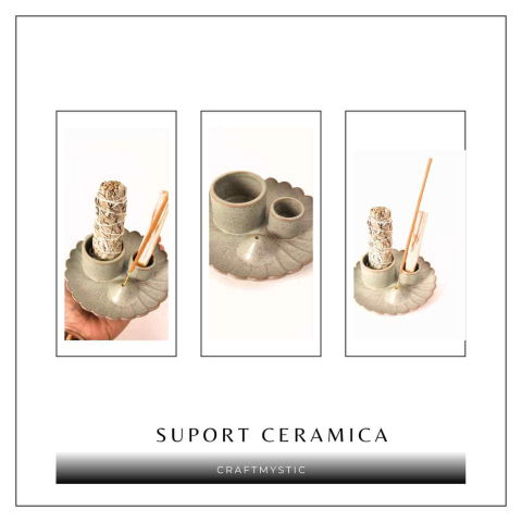 Suport ceramic 3 in 1 pentru salvie, Palo Santo si betisoare parfumate – model rotund [8]