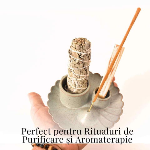 Suport ceramic 3 in 1 pentru salvie, Palo Santo si betisoare parfumate – model rotund [1]