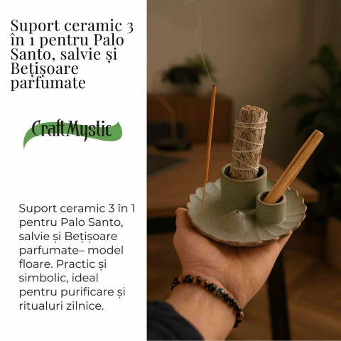 Suport ceramic 3 in 1 pentru salvie, Palo Santo si betisoare parfumate – model rotund [2]