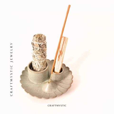 Suport ceramic 3 in 1 pentru salvie, Palo Santo si betisoare parfumate – model rotund [7]