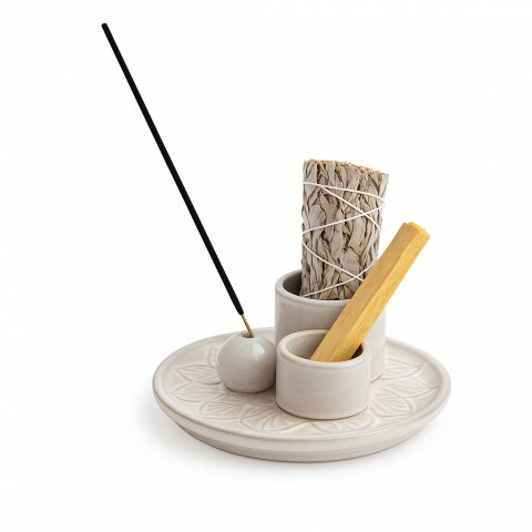 Cristale și Pietre Semiprețioase - Suport Triplu de Aromaterapie – Ritual Complet pentru Armonie