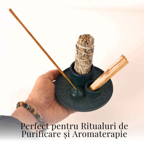 Suport ceramic 3 in 1 pentru salvie, Palo Santo si betisoare parfumate – model rotund [1]