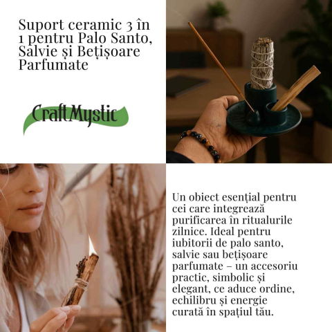 Suport ceramic 3 in 1 pentru salvie, Palo Santo si betisoare parfumate – model rotund [4]