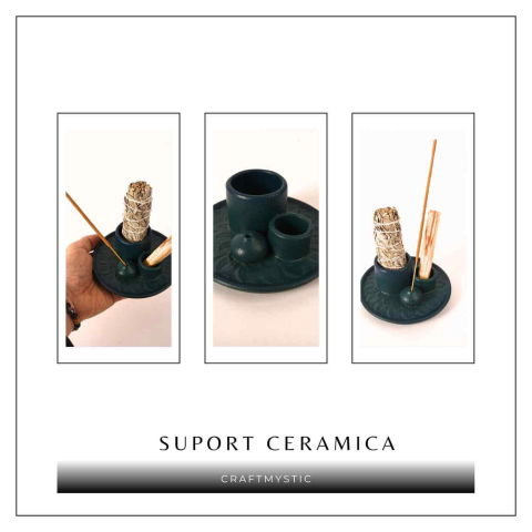 Suport ceramic 3 in 1 pentru salvie, Palo Santo si betisoare parfumate – model rotund [7]