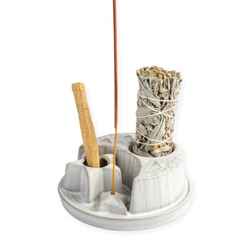 Cristale și Pietre Semiprețioase - Suport ceramic 3 in 1 – Palo Santo, Salvie si Betisoare parfumate