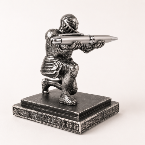 Claritate Mentala si Focus - Suport cu Pix / Stilou Cavaler Medieval din Rasina – Organizare Eleganta si Inspiratie pentru Birou