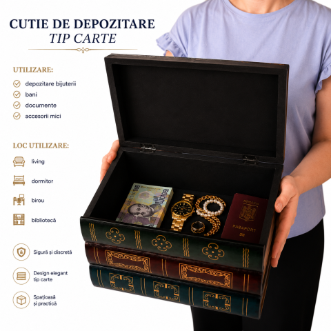 Cutie de Depozitare Tip Carte Vintage din Lemn – Eleganță și Organizare Discretă [4]