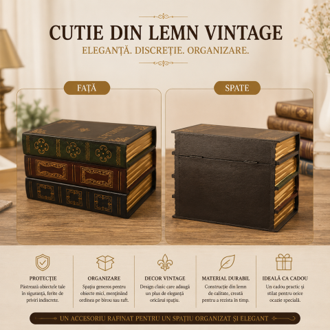 Cutie de Depozitare Tip Carte Vintage din Lemn – Eleganță și Organizare Discretă [6]