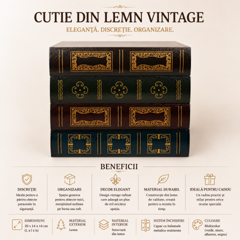 Cutie de Depozitare Tip Carte Vintage din Lemn – Eleganță și Organizare Discretă [3]