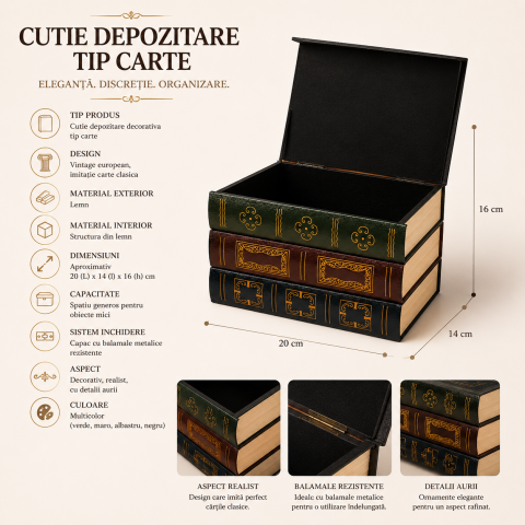 Cutie de Depozitare Tip Carte Vintage din Lemn – Eleganță și Organizare Discretă [2]