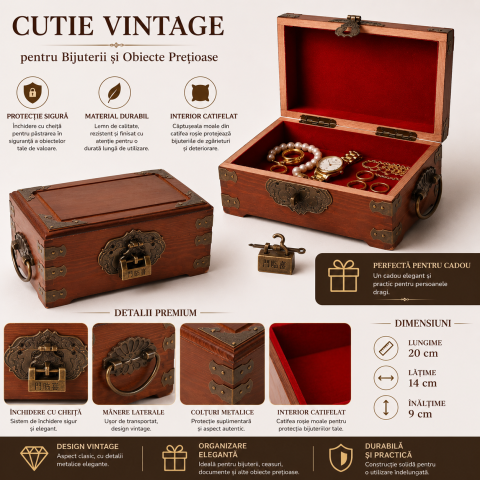 Cutie Vintage Dreptunghiulara pentru Bijuterii si Obiecte de Valoare – Eleganta si Protectie [2]