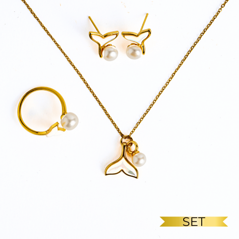 Bijuterii Semiprețioase - Bijuterii in armonie – Set cu Inel, colier si cercei cu vibe cald si marin