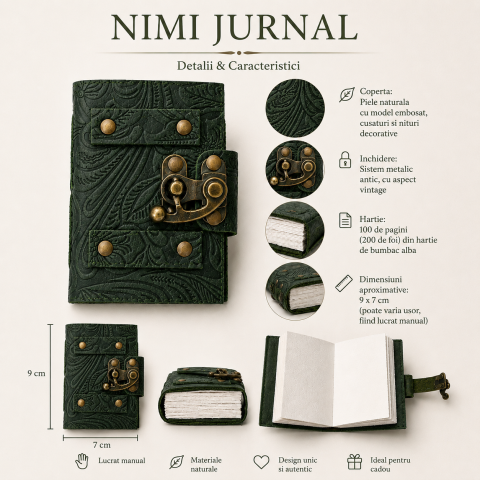 Mini Jurnal vintage din piele cu incuietoarea de epoca  – Intimitate si stil retro [3]