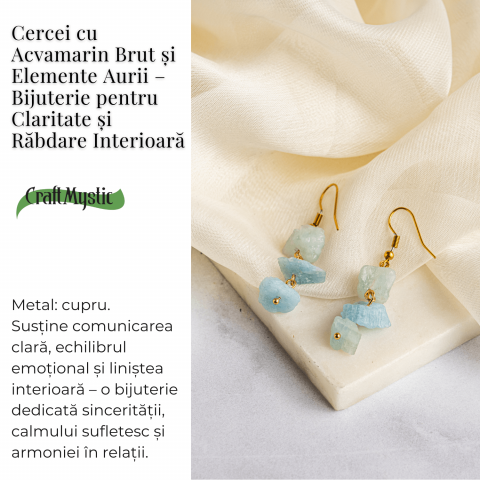 Fluviu de Calm – Cercei cu Acvamarin Brut si Elemente Aurii [2]
