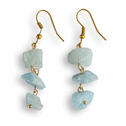 Pesti - Fluviu de Calm – Cercei cu Acvamarin Brut si Elemente Aurii