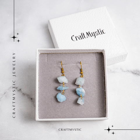 Fluviu de Calm – Cercei cu Acvamarin Brut si Elemente Aurii [6]