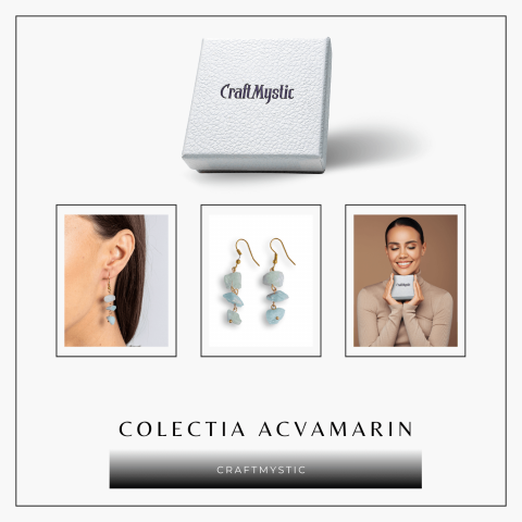 Fluviu de Calm – Cercei cu Acvamarin Brut si Elemente Aurii [7]