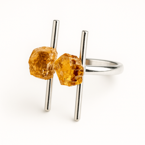 Balanta - Talismanul succesului – Inel cu citrin brut, piatra prosperitatii