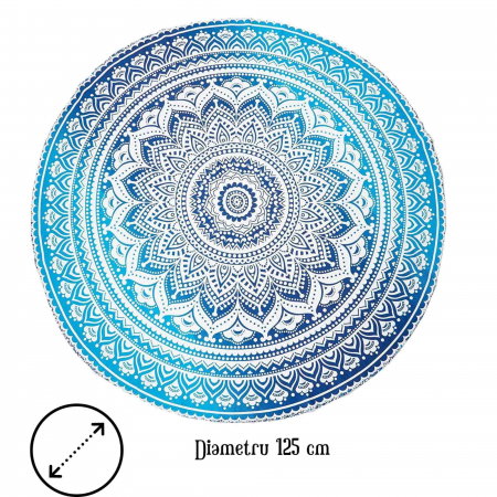 Panza Rotunda pentru Plaja cu Model Mandala, Realizata Manual - Covor Indian din Bumbac pentru Decor Boho/Masa/Exercitii de Yoga si Picnic [1]