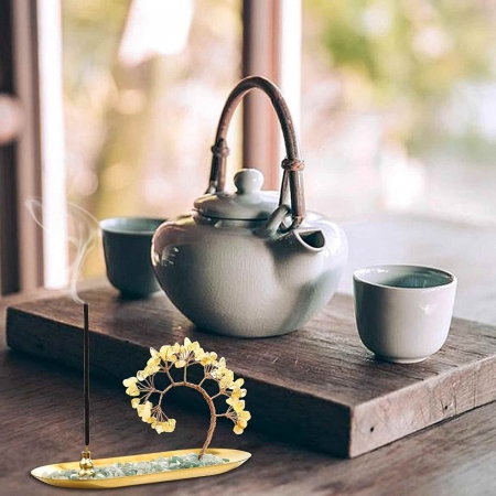 Tava cu suport pentru arzator de betisoare parfumate si copacel din cristale naturale de citrin - Pentru o stare de liniste si relaxare [5]