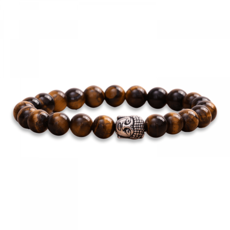 Taur - Bratara Elastica cu Margele 8mm din Piatra Naturala Ochi de Tigru si Pandantiv Buddha