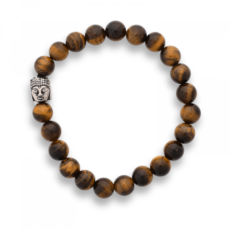 Bratara Elastica cu Margele 8mm din Piatra Naturala Ochi de Tigru si Pandantiv Buddha [8]