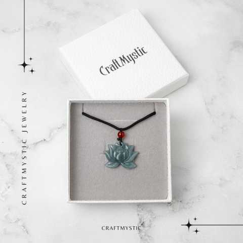 Puritate si Liniste – Colier Lotus din Jad Albastru de Guatemala [6]