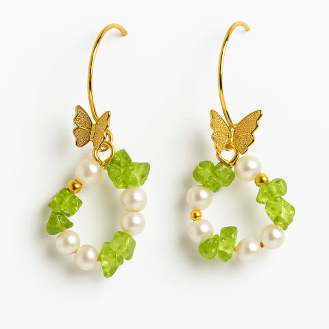Cercei - Transformare si Lumina – Cercei cu Peridot, Perle si Fluture