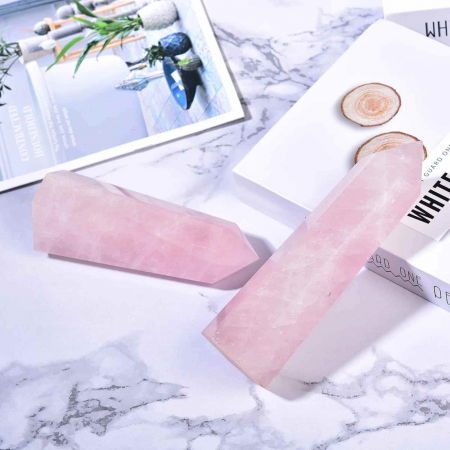 Turn Obelisc de 10-11 cm din Cuart Roz Natural, Bagheta Mare de Cristal Vindecator cu 6 Fatete pentru Reiki, Chakra, Terapie de Meditatie [3]