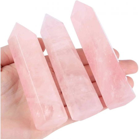 Turn Obelisc de 10-11 cm din Cuart Roz Natural, Bagheta Mare de Cristal Vindecator cu 6 Fatete pentru Reiki, Chakra, Terapie de Meditatie [1]