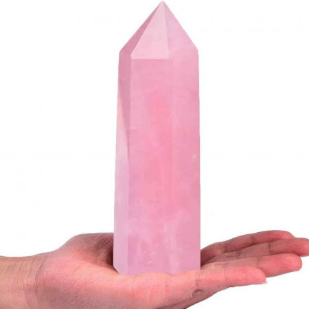 Turn Obelisc de 10-11 cm din Cuart Roz Natural, Bagheta Mare de Cristal Vindecator cu 6 Fatete pentru Reiki, Chakra, Terapie de Meditatie [6]