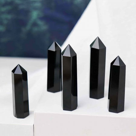 Turn de cristal semipretios vindecator hexagonal Obsidian - Obelisc cu inaltimea intre 7-8 cm [6]