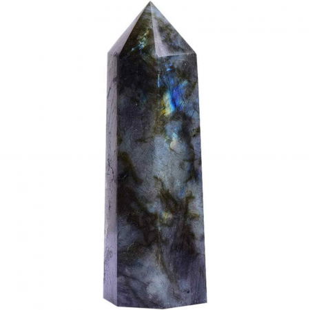 Labradorit - Bagheta din cristal natural de labradorit 10-11 cm -  Turn de cristal vindecator, baghete mari naturale cu 6 puncte fatetate pentru Reiki, chakra, meditatie, colectie, decor acasa
