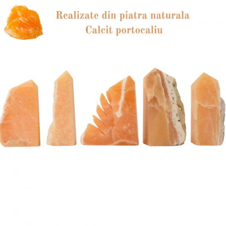 Turn cristal natural Calcit Portocaliu 12-15 cm - Proprietati de echilibrare emotionala, imbunatatire a starii de spirit si stimulare a creativitatii [1]