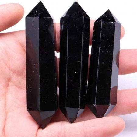 Turn Hexagonal Dublu Varf din Obsidian Negru inaltime de 7-9 cm - cristal de protectie puternic, care actioneaza ca un scut impotriva negativitatii si a stresului [3]