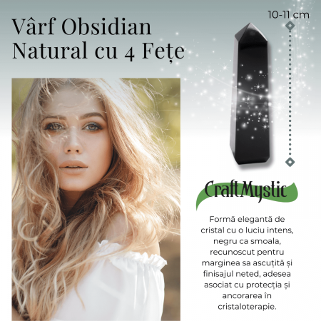 Varf din Obsidian Natural cu 4 Fatete, 10-11 cm [1]