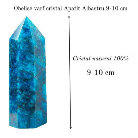 Turnul de cristal natural Apatit Albastru 9-10 cm - Bagheta de vindecare naturala cu 6 fete pentru meditatie profunda, echilibrarea chakrelor si terapia reiki [1]